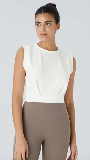 Halara Tank Womens Medium White Cropped Ribbed Yoga Crewneck Active Sporty Gym‎ thumbnail 1