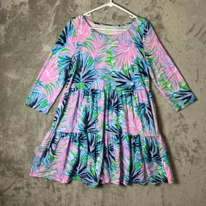 Lilly‎ Pulitzer 3/4 Sleeve Beach Bash Geanna Dress Swing Flounced Hem LG Coastal thumbnail 1