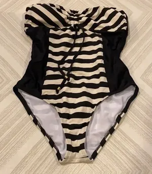 Ella Moss Ivory/Black Strpless Stripe Bathing Suit thumbnail 1