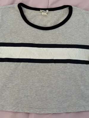 Garage Y2K Light Gray Crop Top with Black Trim and White Stripe, size S Petite thumbnail 7