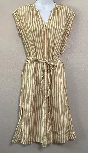 Free Assembly 100% Cotton Button Up Tie Waist Striped Midi Dress S Summer Casual thumbnail 1