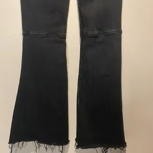 RISEN- Flare High Waist Black Pull On Distressed Vintage Look Raw Hem Jeans- S thumbnail 8