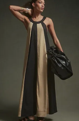 Maeve Linen Halter Swing Maxi Dress Size Medium NWT - C11-730 thumbnail 1