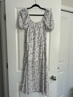 Altar’d State Floral Tie Front Puff Sleeve Midi Dress Women’s Size Small thumbnail 4