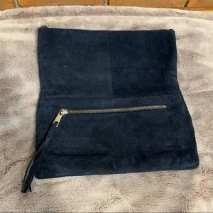 Sondra Roberts Navy Suede Clutch Boho Studded Turquoise Tribal Pattern Zip‎ Bag thumbnail 2
