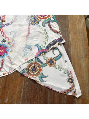 Desigual Asymmetrical Floral Tank Top Size L Mandala Print Sharkbite Hem Boho thumbnail 4