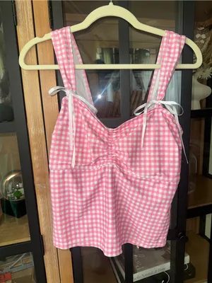 Seamolly gingham bikini top swimsuit tankini bow ruched cinched open back thumbnail 5