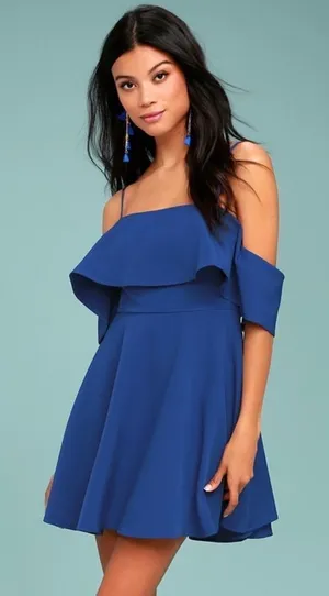✨ Royal Blue Off-the-Shoulder Skater Dress✨ thumbnail 1