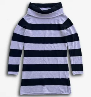 Unbranded Grey Black Striped Cowl Neck Sweater Dress Longline Tunic Top Womens thumbnail 1