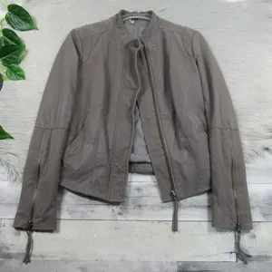 FREE PEOPLE Cool & Clean Faux-Leather Jacket Ribbed Knit Insets Zip Cuffs Size thumbnail 5
