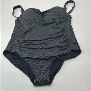 Elegant Black and White Polka Dot Women's One Piece Swimsuit thumbnail 5