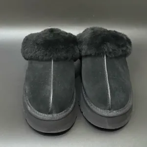 UGG Disquette Black Suede Leather Plush Sheepskin Platform Slippers Size 8 thumbnail 3