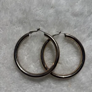 Large Gold Tone Round Hoop Earrings Polished Hollow Tube Lever Back Classic thumbnail 3