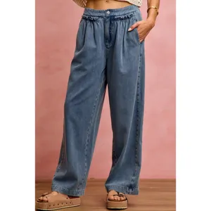SO ME Mid Rise Ruffled Front Elastic‎ Wide Leg Jeans thumbnail 4