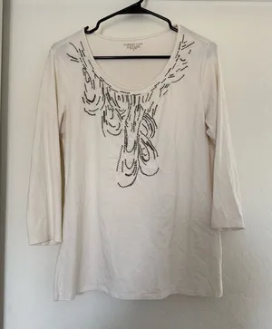 Coldwater Creek Women’s White Long Sleeve Top Beaded Embellished Boho Indie‎ Y2k thumbnail 1