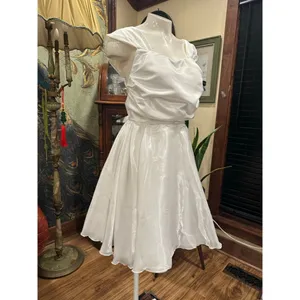 HUTORUL White Satin Mini Dress Retro Prom Size M thumbnail 4