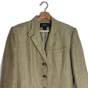 Vtg‎ Lauren Ralph Lauren linen houndstooth Glen Plaid Blazer size 10 equestrian thumbnail 2