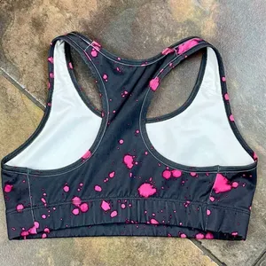 Nike Dri-FIT Black Neon Pink Splatter Racerback Sports Bra Swoosh thumbnail 6