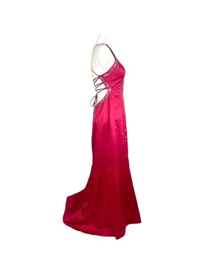 Dave & Johnny VTG Red A-Line Satin Corset Beaded Gown 9/10 Strappy Prom Vampire thumbnail 5