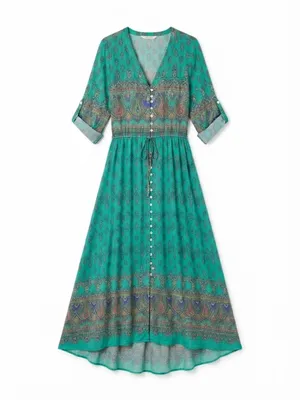 Button Down Short Sleeve County Dress Green Size XXL thumbnail 2
