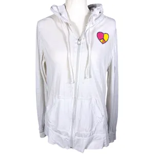 Zip Up Hoodie Womens L White Give From The Heart Rhinestone Peace Graphic thumbnail 4