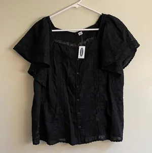 S-Old Navy Black Frilly Sleeves Blouse Square Neckline Lace thumbnail 1