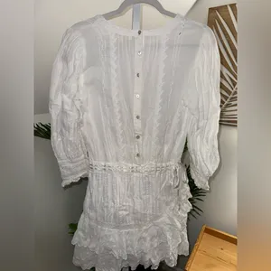 LoveShackFancy LORELAI Tiered Ruffle‎ Mini Dress Broderie Anglaise Cotton Medium thumbnail 7