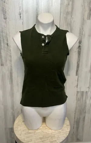 Olive Green Henley Tank Top Womens Size Large L Sleeveless Button Neck thumbnail 1