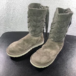 UGG Kiandra Boots Women 7 Willow Ribbon Suede Cable Knit Wool Lined‎ Pull On thumbnail 5
