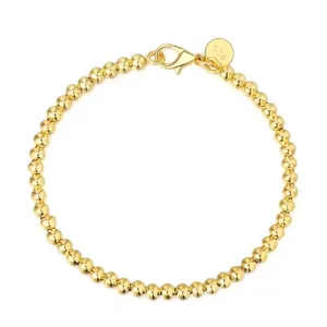 4mm Bead Ball Bracelet Minimalist Jewelry | Yellow Gold‎ Plated Sterling Silver thumbnail 1