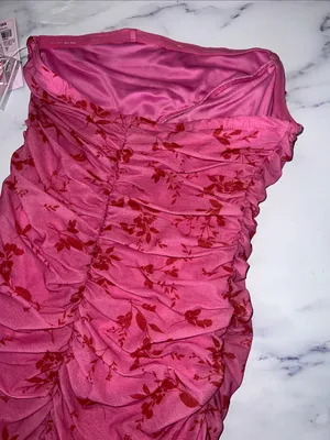 Wild Fable Pink Floral Ruffle Strapless Mini Dress thumbnail 8