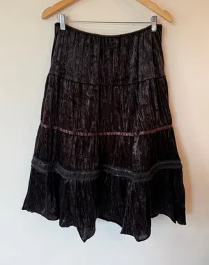 Vintage Apollo Tiered Skirt Medium Brown Crushed Velvet Boho Gothic Y2K Festival thumbnail 1