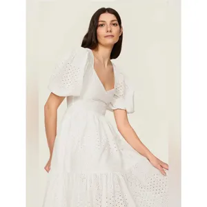 Mille white Eyelet Cotton Maxi Dress summer Women's Size S thumbnail 2