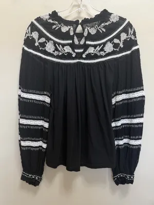 Maeve Anthropologie Winona Lace Embroidered Top Blouse Black White Size Small thumbnail 6
