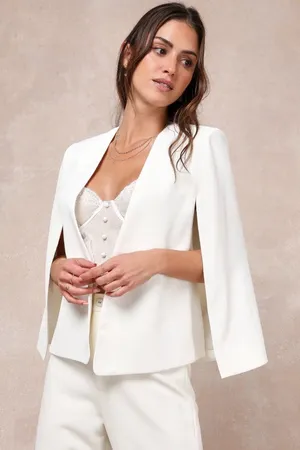 Lulus NWT Voguish Charm White Split Sleeve Blazer Cape - Size: Medium *flaw thumbnail 1