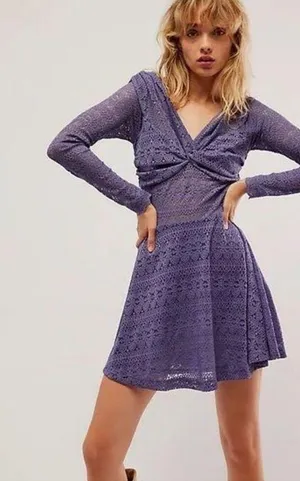 NEW Free People Lila Mini Dress Purple Lace Sz M thumbnail 3