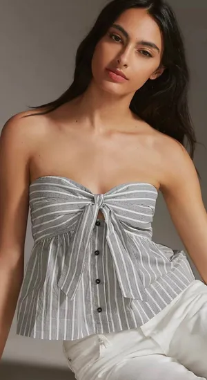 Anthropologie NWT $98 x Dolan Striped Tube Smocked Pullover Tie-Styling Top XL thumbnail 1