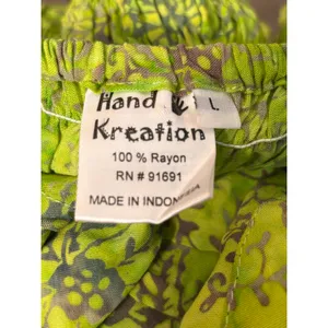 Vintage Lime‎ Green Batik Rayon Tiered Sundress Boho Tropical Midi Dress Artsy thumbnail 7
