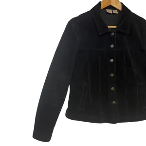 Black Corduroy Button Up Trucker Cotton Jacket Moto Edgy Comfy Streetwear Size M thumbnail 5