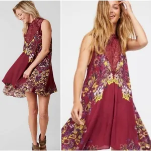 Free People Intimately Dress SZ Medium Marsha Lace Slip NWT Wine Floral Boho thumbnail 3