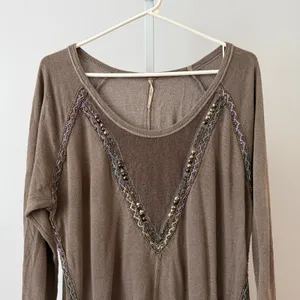 Free People M Brown Tunic Beaded Embellished‎ Boho Top Relaxed Festival slouchy thumbnail 2