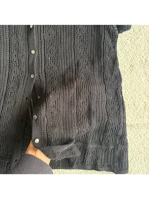 Banana Republic Y2K Black Pointelle Knit Polo Button Front Top thumbnail 5
