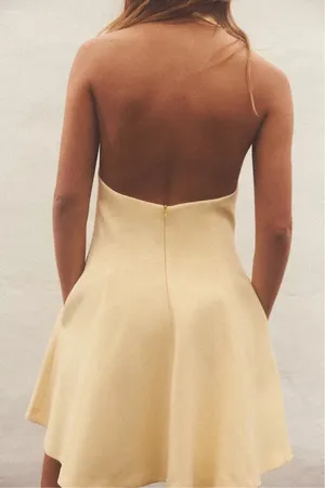 Zara mini halter godet butter yellow evening party wedding dress thumbnail 9