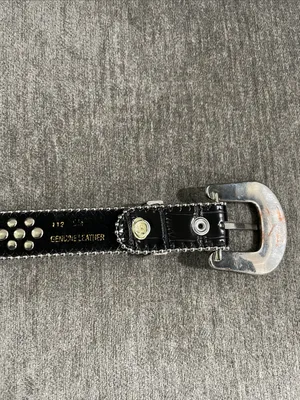 Western Leather Black Studded Rhinestone Embellished Statement Belt Size S/M thumbnail 4