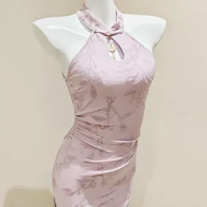 Others Follow Light Purple Halter Cheongsam Style Mini Dress thumbnail 3