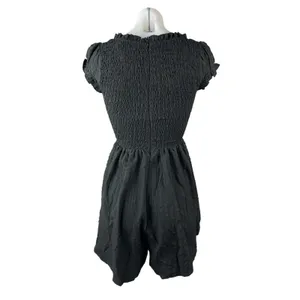 Princess Polly Black Smocked Ruffle Scoop Pleated Short Sleeve Romper Shorts 0 thumbnail 3