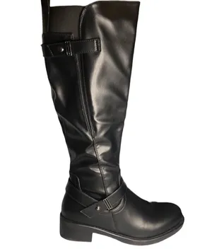 Dream Paris Black Knee High Riding Boots Side Zipper Buckles 1.25 inch Heel Sz 5 thumbnail 1