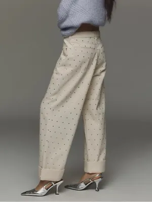 Pilcro Anthropologie Relaxed Wide Leg Cuffed Sparkle Jean Pant Cream 30 thumbnail 8