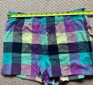 So High Waisted Colorful Plaid Flannel Loungewear PJ Mini Shirts Medium thumbnail 5