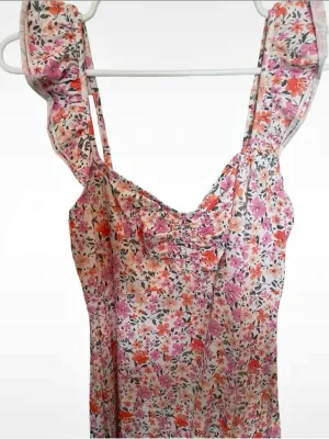 Fensace Floral Ruffle Strap Ruched Midi Sundress Pink Size M thumbnail 3